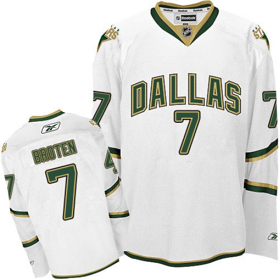 Men's Reebok Dallas Stars 7 Neal Broten Authentic White Third NHL Jersey