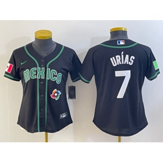 Women's Mexico Baseball 7 Julio Urias Number 2023 Black World Classic Stitched Jersey7