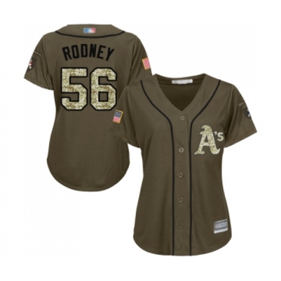 Women's Oakland Athletics 56 Fernando Rodney Authentic Green Salute to Service Baseball Jersey