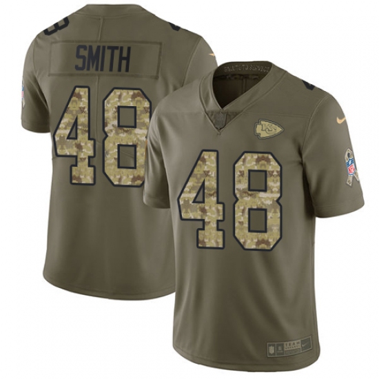 Youth Nike Kansas City Chiefs 48 Terrance Smith Limited Olive Camo 2017 Salute to Service NFL Jersey