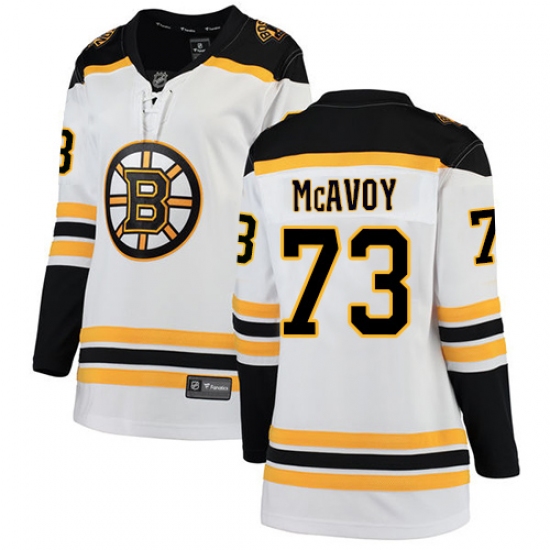 Women's Boston Bruins 73 Charlie McAvoy Authentic White Away Fanatics Branded Breakaway NHL Jersey