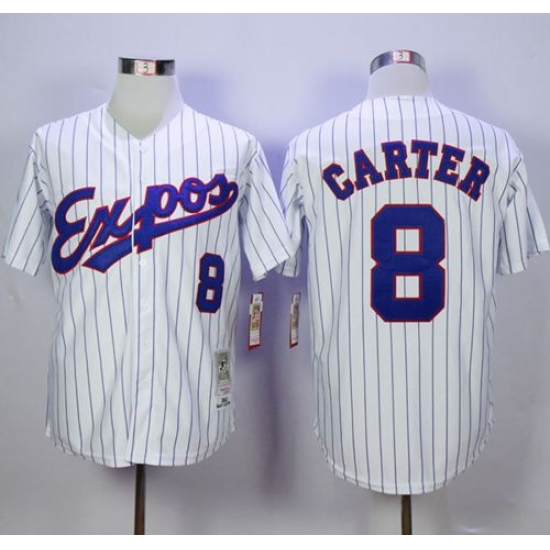 Mitchell And Ness 1982 Expos 8 Gary Carter White(Black Strip) Throwback Stitched Baseball Jersey