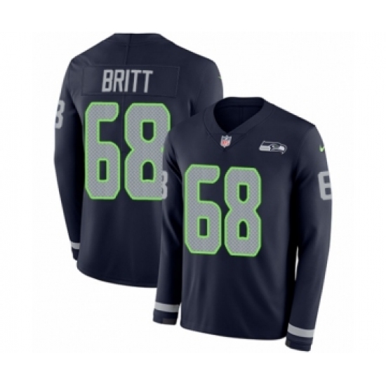 Youth Nike Seattle Seahawks 68 Justin Britt Limited Navy Blue Therma Long Sleeve NFL Jersey