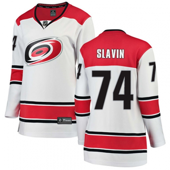 Women's Carolina Hurricanes 74 Jaccob Slavin Authentic White Away Fanatics Branded Breakaway NHL Jersey