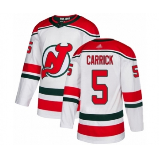 Men's New Jersey Devils 5 Connor Carrick Authentic White Alternate Hockey Jersey