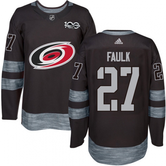 Men's Adidas Carolina Hurricanes 27 Justin Faulk Premier Black 1917-2017 100th Anniversary NHL Jersey