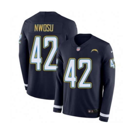 Youth Nike Los Angeles Chargers 42 Uchenna Nwosu Limited Navy Blue Therma Long Sleeve NFL Jersey