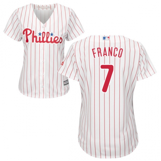 Women's Majestic Philadelphia Phillies 7 Maikel Franco Authentic White/Red Strip Home Cool Base MLB Jersey