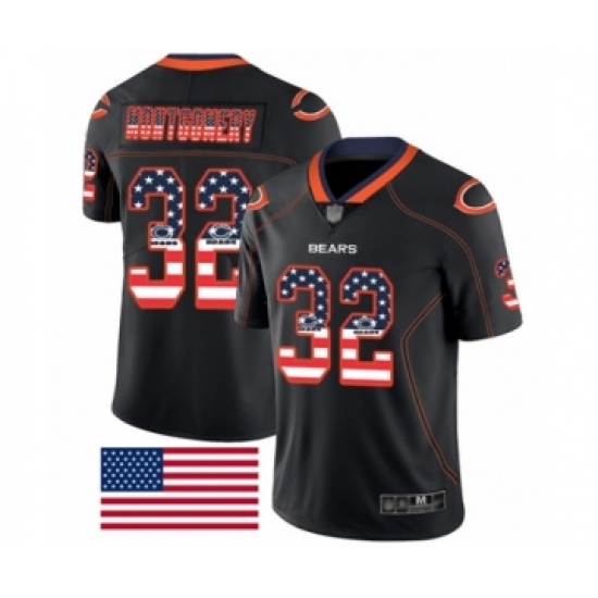 Men's Chicago Bears 32 David Montgomery Limited Black Rush USA Flag Football Jersey