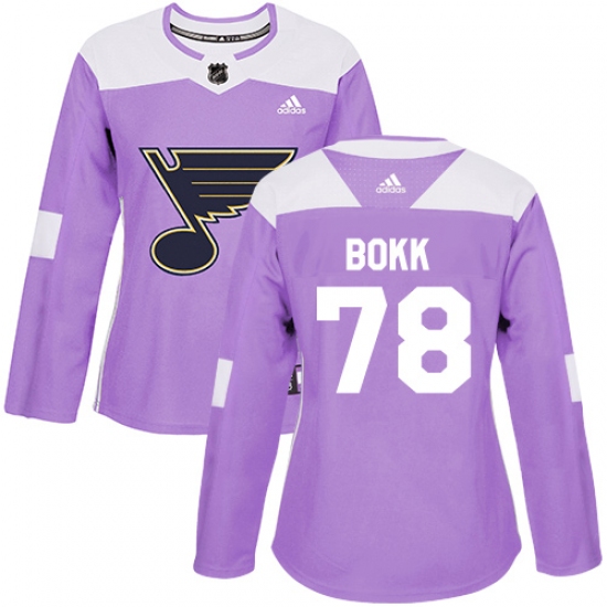 Women's Adidas St. Louis Blues 78 Dominik Bokk Authentic Purple Fights Cancer Practice NHL Jersey