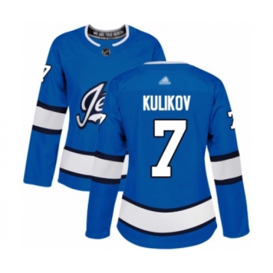 Women's Winnipeg Jets 7 Dmitry Kulikov Authentic Blue Alternate Hockey Jersey