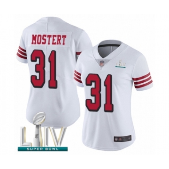 Women's San Francisco 49ers 31 Raheem Mostert Limited White Rush Vapor Untouchable Super Bowl LIV Bound Football Jersey