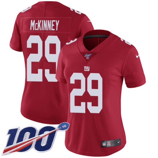 Women's New York Giants 29 Xavier McKinney Red Alternate Stitched 100th Season Vapor Untouchable Limited Jersey