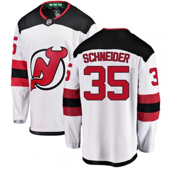 Men's New Jersey Devils 35 Cory Schneider Fanatics Branded White Away Breakaway NHL Jersey