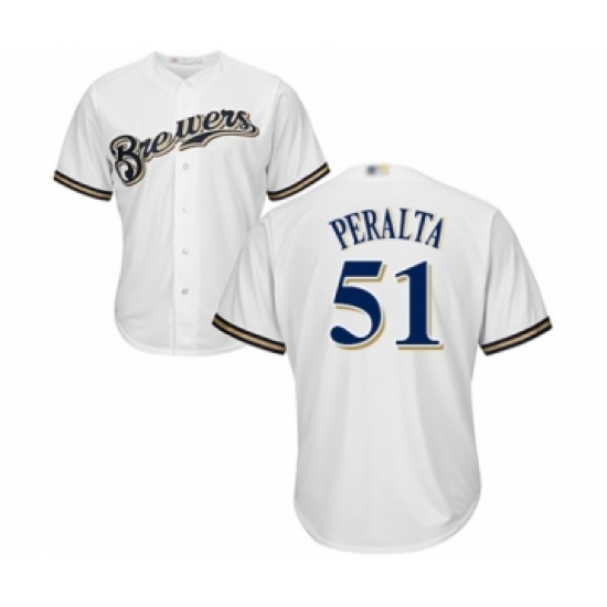 Youth Milwaukee Brewers 51 Freddy Peralta Authentic White Home Cool Base Baseball Player Jersey