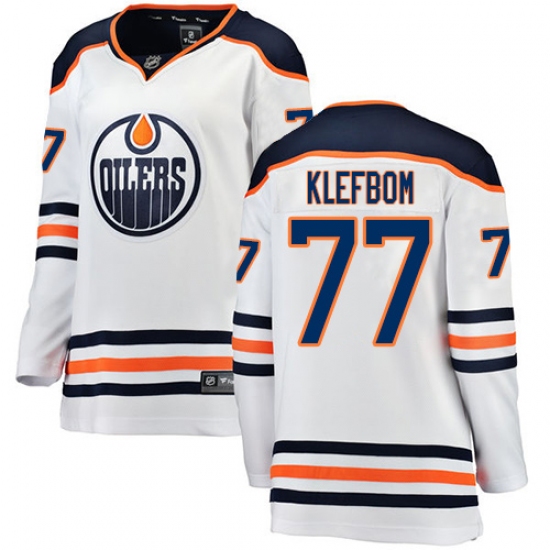 Women's Edmonton Oilers 77 Oscar Klefbom Authentic White Away Fanatics Branded Breakaway NHL Jersey