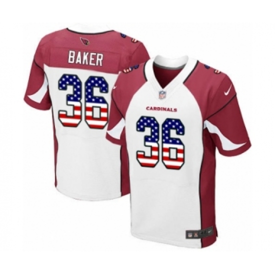 Men's Arizona Cardinals 36 Budda Baker Elite White Road USA Flag Fashion Football Jersey