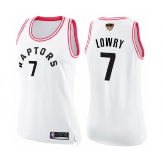 Women's Toronto Raptors 7 Kyle Lowry Swingman White Pink Fashion 2019 Basketball Finals Bound Jersey