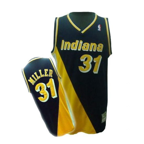 Men's Mitchell and Ness Indiana Pacers 31 Reggie Miller Swingman Black/Yellow Throwback NBA Jersey