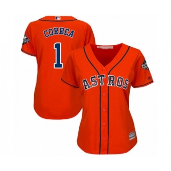 Women's Houston Astros 1 Carlos Correa Authentic Orange Alternate Cool Base 2019 World Series Bound Baseball Jersey