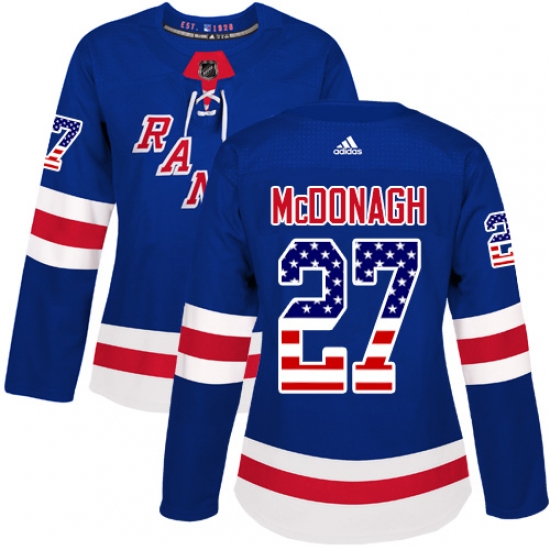 Women's Adidas New York Rangers 27 Ryan McDonagh Authentic Royal Blue USA Flag Fashion NHL Jersey