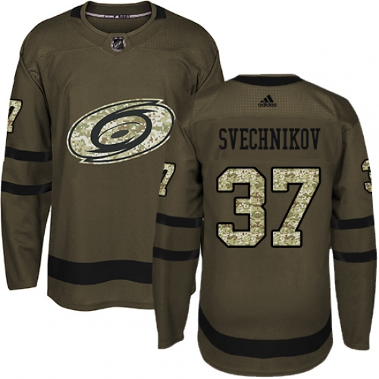 Youth Adidas Carolina Hurricanes 37 Andrei Svechnikov Authentic Green Salute to Service NHL Jersey