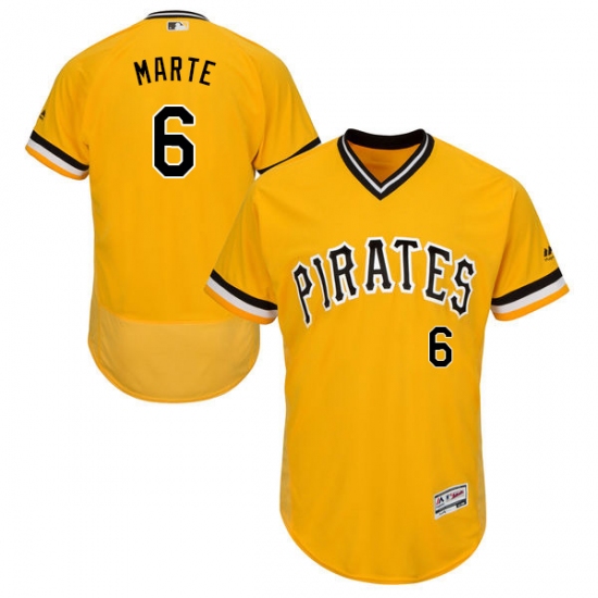 Men's Majestic Pittsburgh Pirates 6 Starling Marte Gold Alternate Flex Base Authentic Collection MLB Jersey