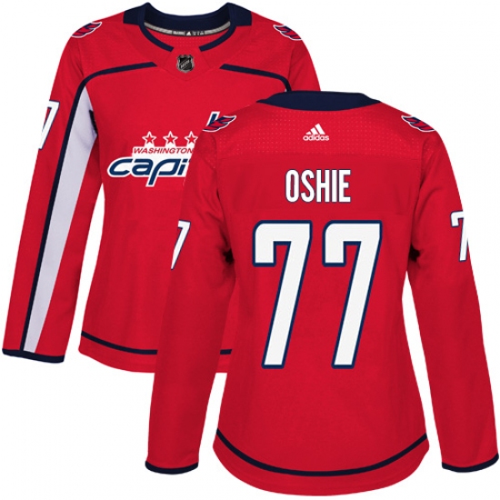 Women's Adidas Washington Capitals 77 T.J. Oshie Authentic Red Home NHL Jersey