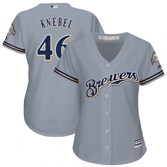 Women's Majestic Milwaukee Brewers 46 Corey Knebel Authentic Grey Road Cool Base MLB Jersey