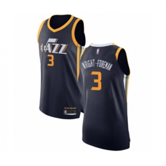 Men's Utah Jazz 3 Justin Wright-Foreman Authentic Navy Blue Basketball Jersey - Icon Edition