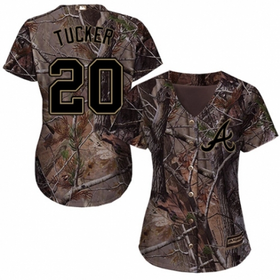 Women's Majestic Atlanta Braves 20 Preston Tucker Authentic Camo Realtree Collection Flex Base MLB Jersey