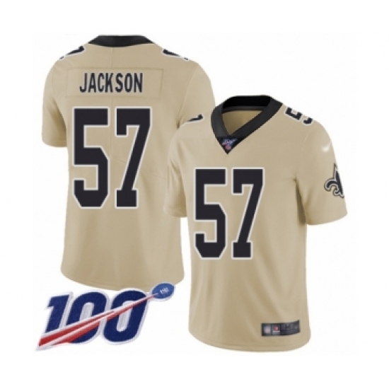 Men's New Orleans Saints 57 Rickey Jackson Limited Gold Inverted Legend 100th Season Football Jersey