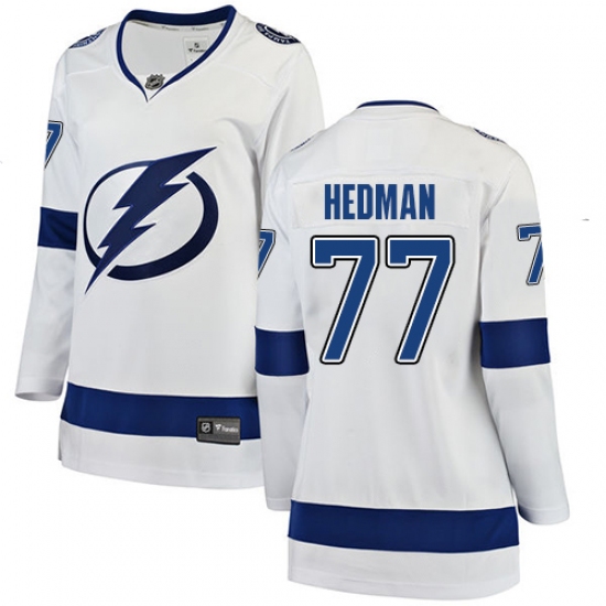 Women's Tampa Bay Lightning 77 Victor Hedman Fanatics Branded White Away Breakaway NHL Jersey