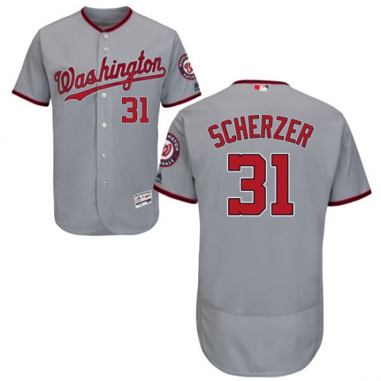 Men's Majestic Washington Nationals 31 Max Scherzer Grey Road Flex Base Authentic Collection MLB Jersey