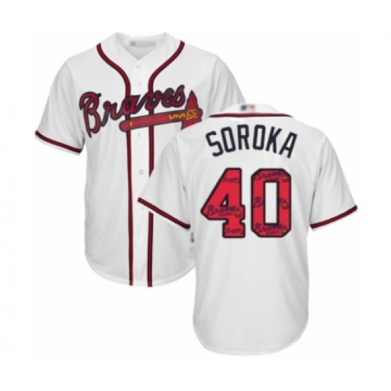 Men's Atlanta Braves 40 Mike Soroka Authentic White Team Logo Fashion Cool Base Baseball Jersey