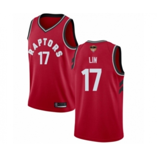 Men's Toronto Raptors 17 Jeremy Lin Swingman Red 2019 Basketball Finals Bound Jersey - Icon Edition