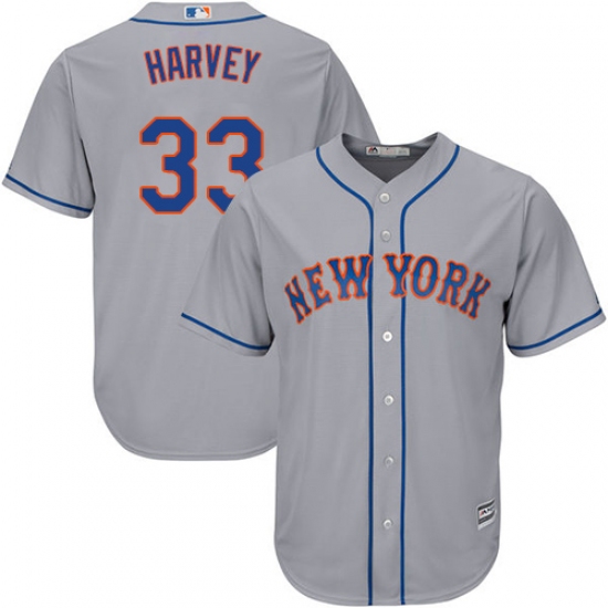 Men's Majestic New York Mets 33 Matt Harvey Replica Grey Road Cool Base MLB Jersey