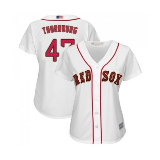 Women's Boston Red Sox 47 Tyler Thornburg Authentic White 2019 Gold Program Cool Base Baseball Jersey