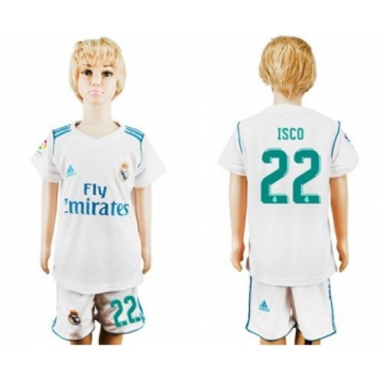 Real Madrid 22 Isco White Home Kid Soccer Club Jersey