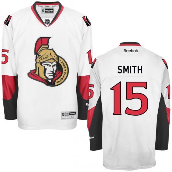 Youth Reebok Ottawa Senators 15 Zack Smith Authentic White Away NHL Jersey