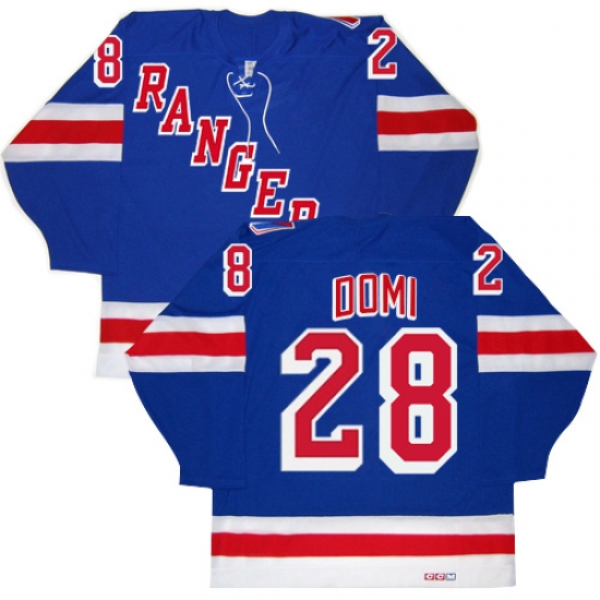 Men's CCM New York Rangers 28 Tie Domi Premier Royal Blue New Throwback NHL Jersey