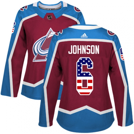 Women's Adidas Colorado Avalanche 6 Erik Johnson Authentic Burgundy Red USA Flag Fashion NHL Jersey