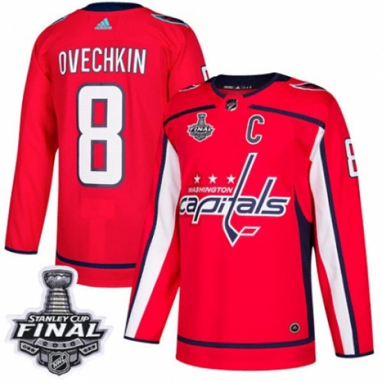 Men's Adidas Washington Capitals 8 Alex Ovechkin Authentic Red Home 2018 Stanley Cup Final NHL Jersey