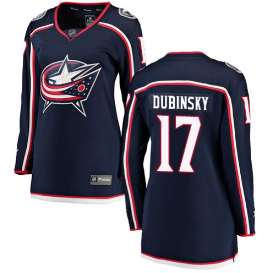 Women's Columbus Blue Jackets 17 Brandon Dubinsky Fanatics Branded Navy Blue Home Breakaway NHL Jersey