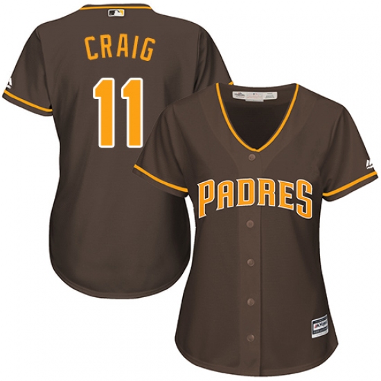 Women's Majestic San Diego Padres 11 Allen Craig Replica Brown Alternate Cool Base MLB Jersey