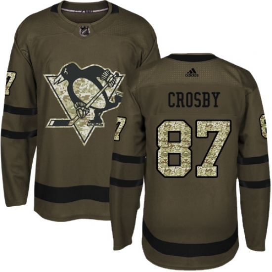 Men's Reebok Pittsburgh Penguins 87 Sidney Crosby Authentic Green Salute to Service NHL Jersey