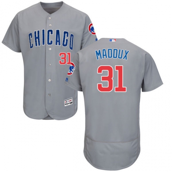 Men's Majestic Chicago Cubs 31 Greg Maddux Grey Road Flex Base Authentic Collection MLB Jersey