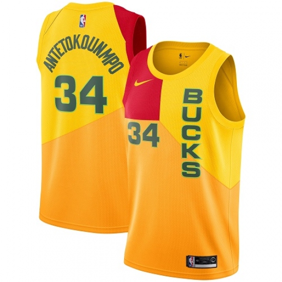 Youth Nike Milwaukee Bucks 34 Giannis Antetokounmpo Swingman Yellow NBA Jersey - City Edition