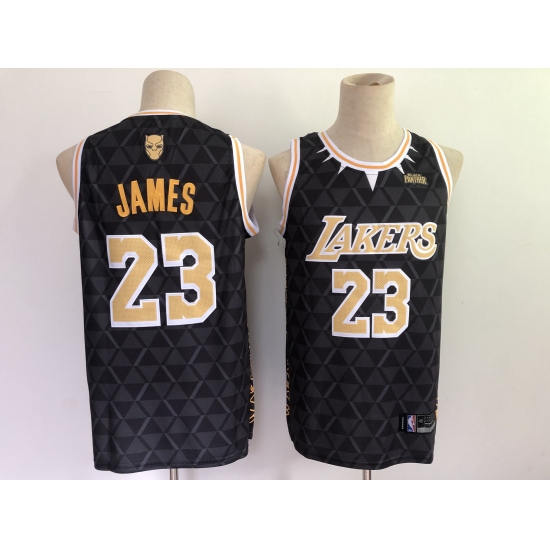 Men's Los Angeles Lakers 23 LeBron James Black Panther Limiter Jersey