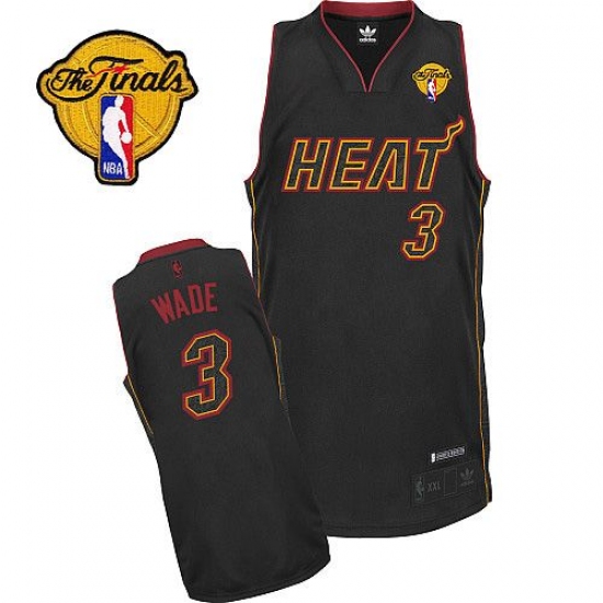 Men's Adidas Miami Heat 3 Dwyane Wade Authentic Black Carbon Fiber Fashion Finals Patch NBA Jersey